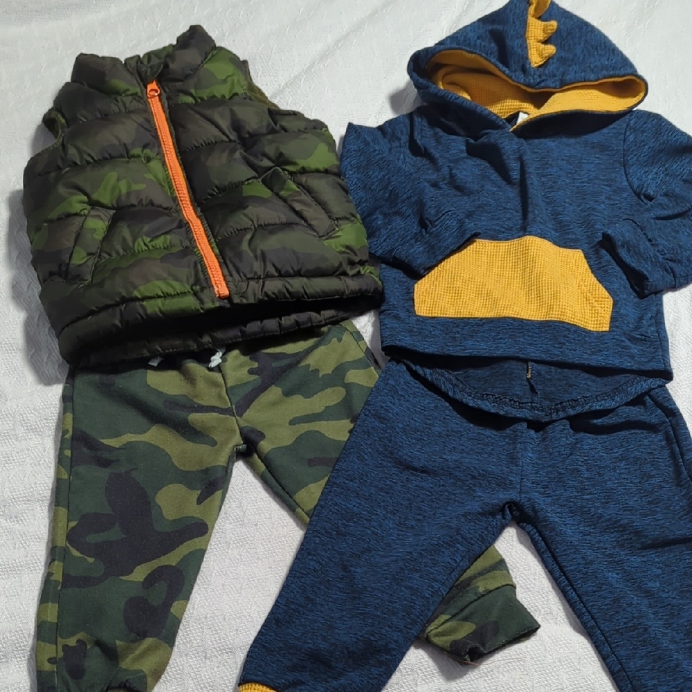 Camo and Blue Dinosaur Hoodie Set